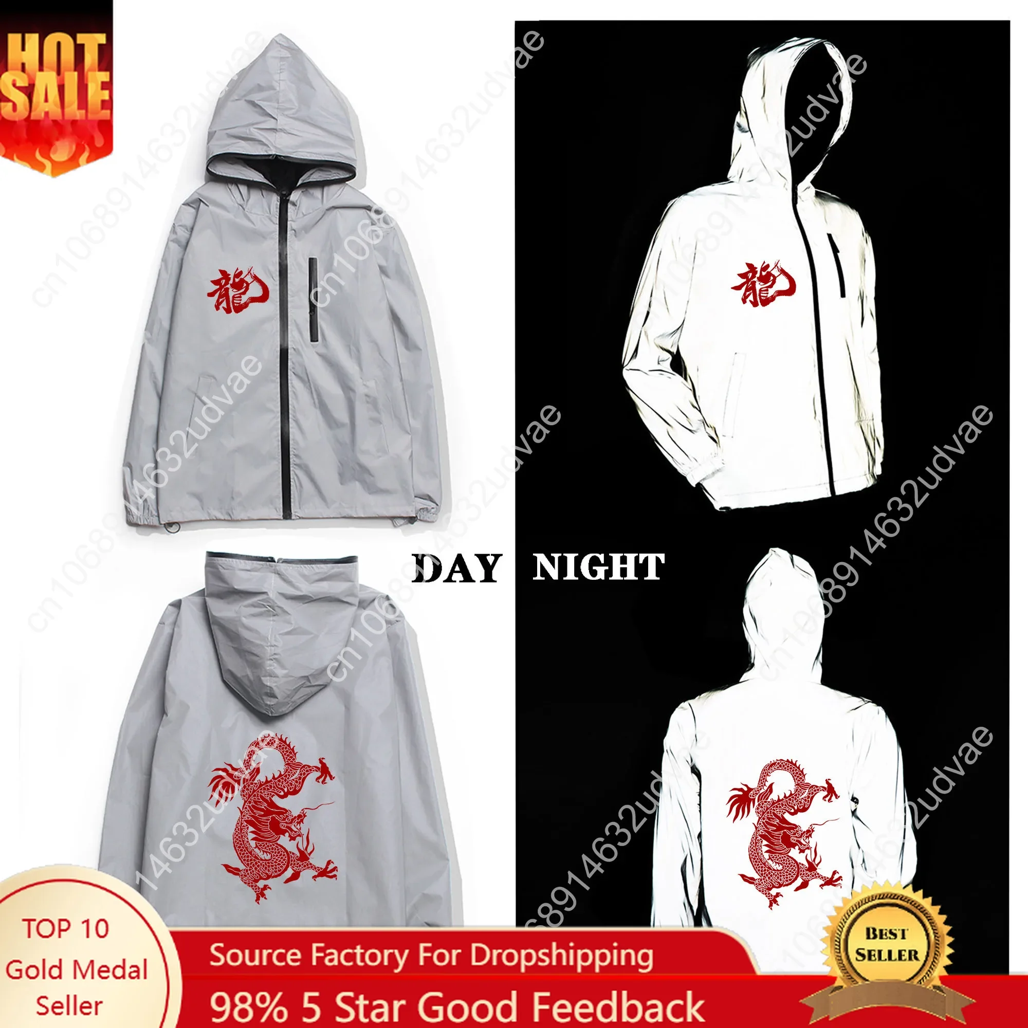 Reflective Jacket Running - Chinese Dragon Custom Reflective Jacket Mens