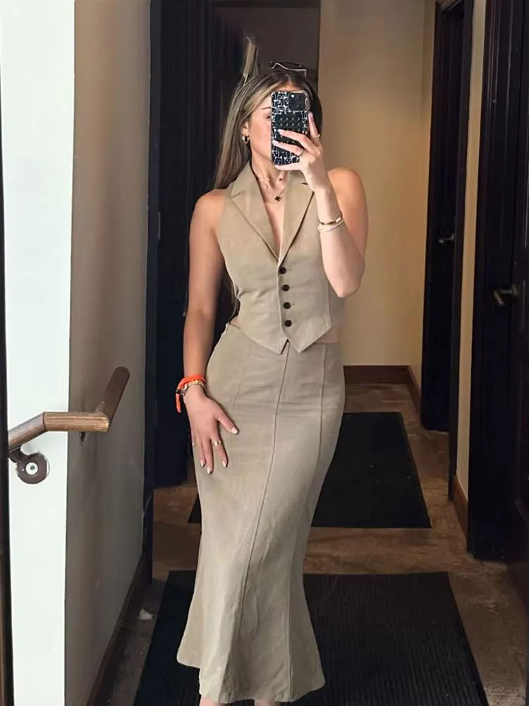 HH Women Solid Vest Skirt Sets - Street Fashion Vest 评论和价格