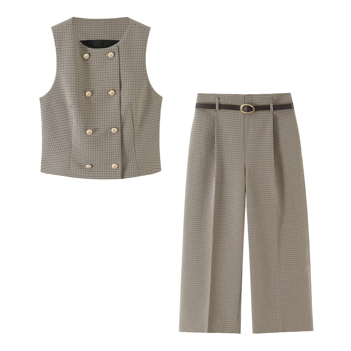 KLKXMYT Chic Plaid Belt Pants  - Street Fashion Vest 评论和价格