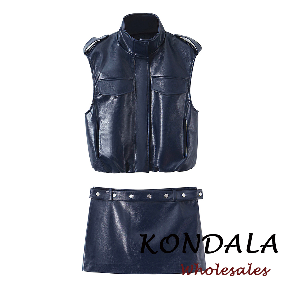 KONDALA 2026 Spring Blue PU Wo - Street Fashion Vest 评论和价格